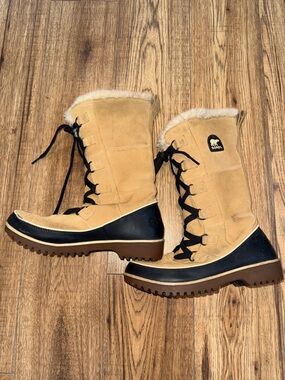 Sorel Tall Lace-Up Boots in Tan and Black